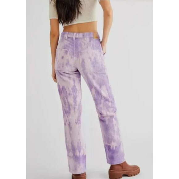 Free People We The Reese Wide Wale Corduroy Cords Pants Purple Tie Dye NWOT 27 - Picture 2 of 6
